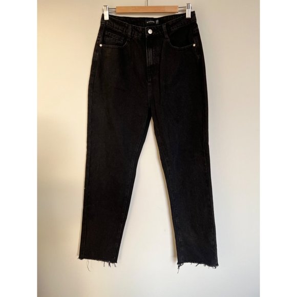 NWT PrettyLittleThings Black Mom Jean w/Fringe - Size 10 - Picture 2 of 7